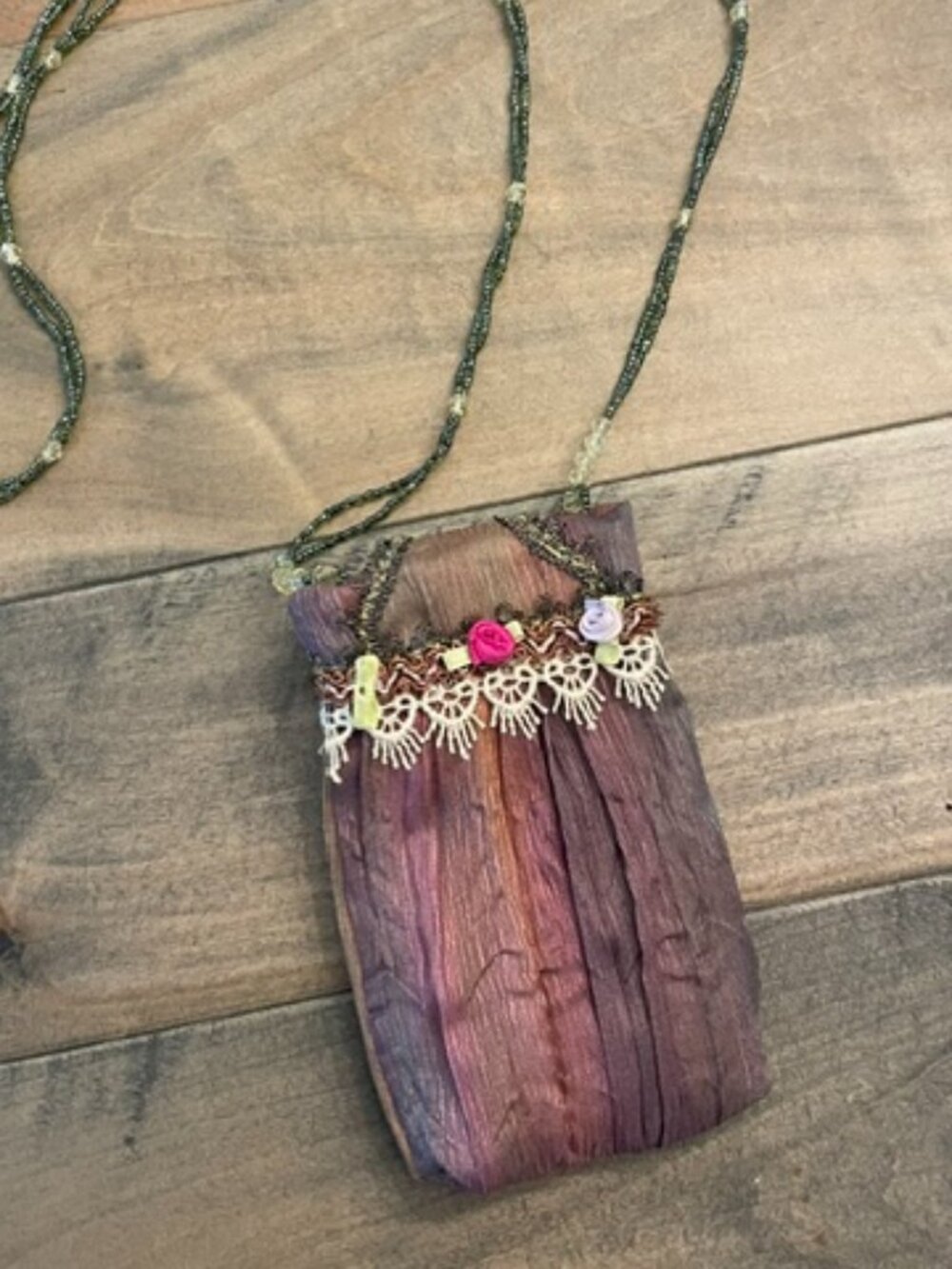 Vintage Mini handmade multi-color fairy shoulder pouch bag with beaded strap